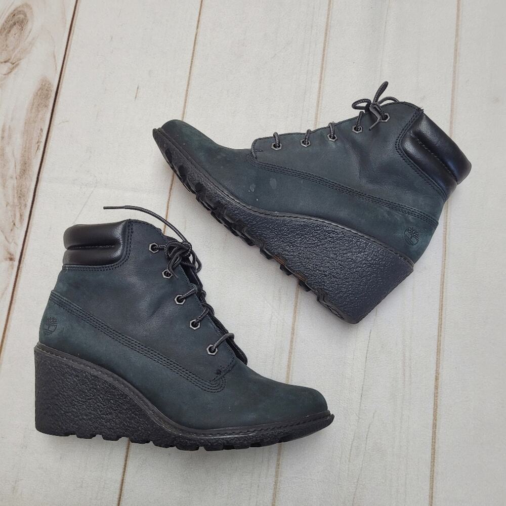 Timberland black leather wedge boots streetwear earthkeepers amston moto